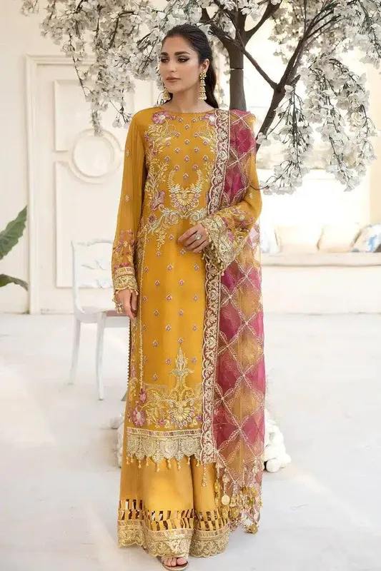 Imrozia Premium Naqsh Formals 23 Yellow Raw Silk – view 1 – Poshaq