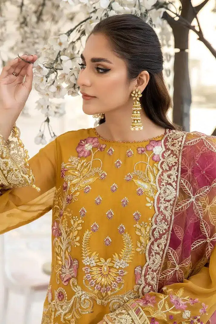 Imrozia Premium Naqsh Formals 23 Yellow Raw Silk – view 3 – Poshaq