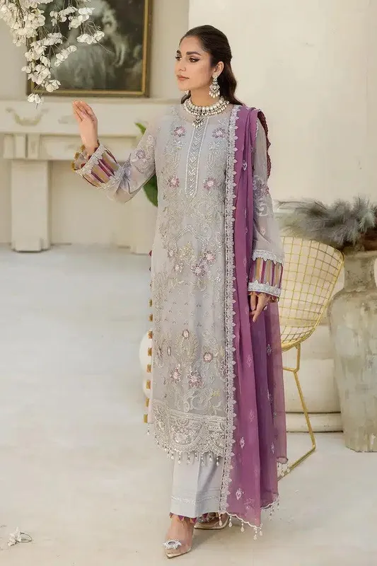 Imrozia Premium Naqsh Formals 23 Grey Raw Silk – view 1 – Poshaq