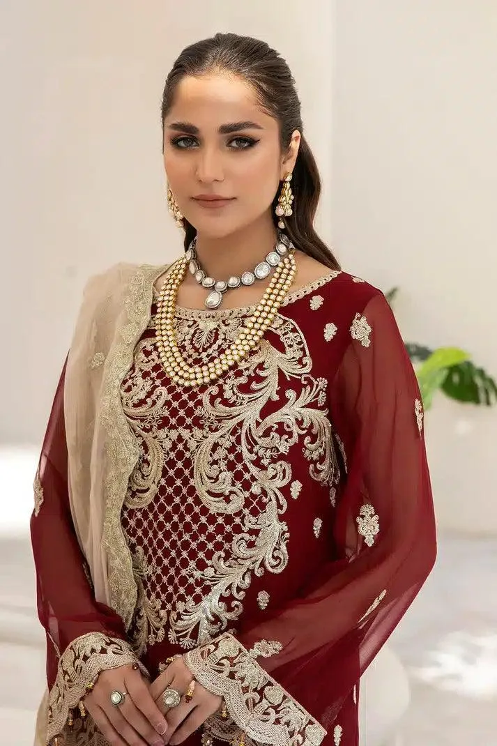 Imrozia Premium Naqsh Formals 23 Maroon Raw Silk – view 2 – Poshaq