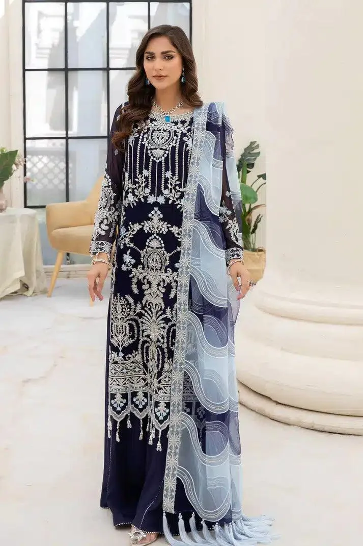 Imrozia Premium Naqsh Formals 23 Navy Blue Raw Silk – view 1 – Poshaq