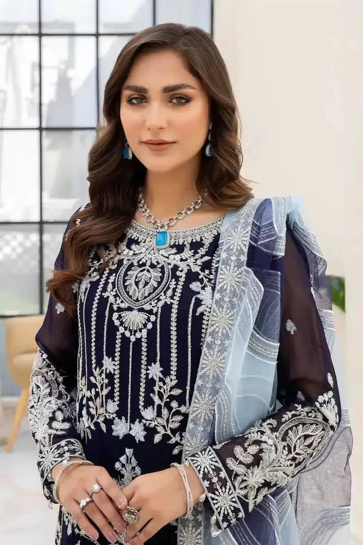Imrozia Premium Naqsh Formals 23 Navy Blue Raw Silk – view 2 – Poshaq