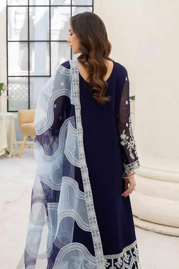 Imrozia Premium Naqsh Formals 23 Navy Blue Raw Silk – view 3 – Poshaq