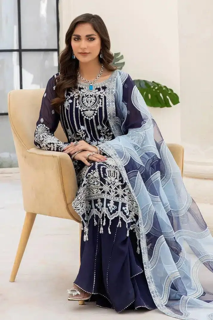 Imrozia Premium Naqsh Formals 23 Navy Blue Raw Silk – view 5 – Poshaq