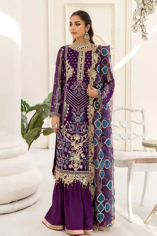 Imrozia Premium Naqsh Formals 23 Purple Raw Silk – view 1 – Poshaq