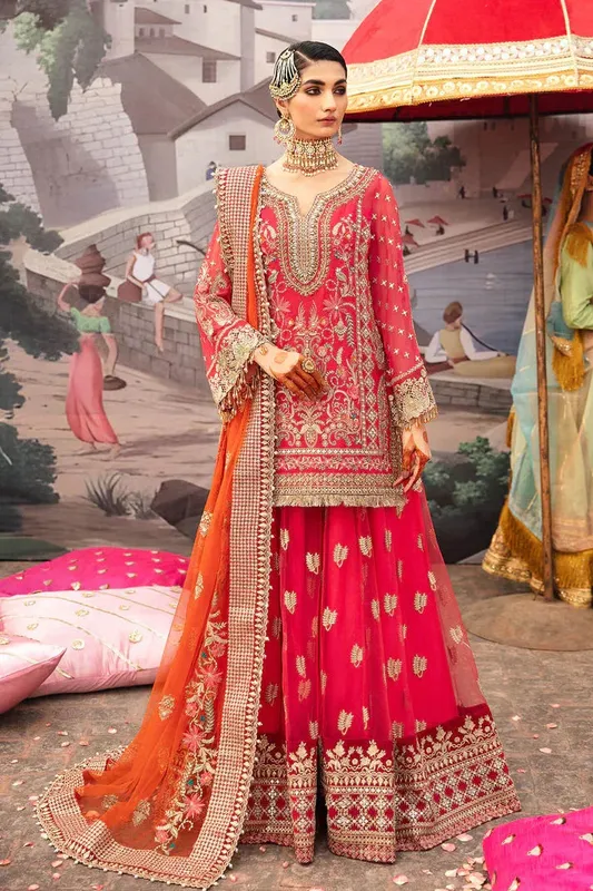 Imrozia Premium Kayseria Bridals 24 Pink Raw Silk – view 1 – Poshaq