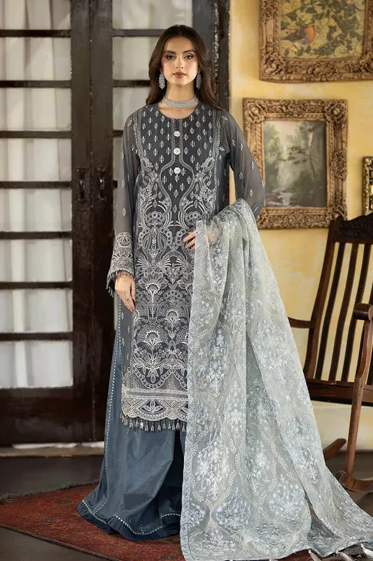 Imrozia Premium Enliven Formals Collection Grey Raw Silk – view 1 – Poshaq