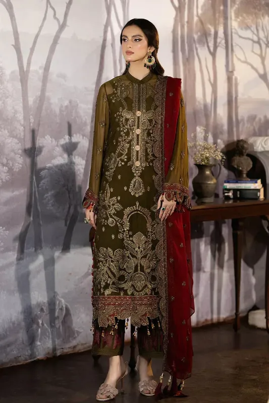Imrozia Premium Enliven Formals Collection Green Raw Silk – view 1 – Poshaq
