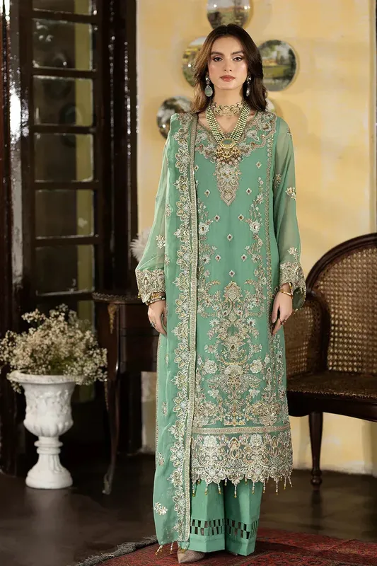 Imrozia Premium Enliven Formals Collection Green Raw Silk – view 1 – Poshaq