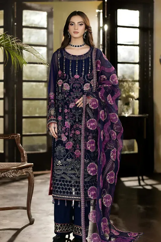 Imrozia Premium Enliven Formals Collection Navy Blue Raw Silk – view 1 – Poshaq