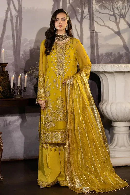 Imrozia Premium Enliven Formals Collection Mustard Raw Silk – view 1 – Poshaq