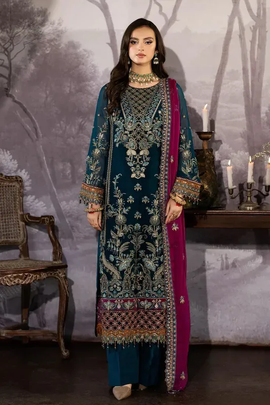 Imrozia Premium Enliven Formals Collection Teal Raw Silk – view 1 – Poshaq