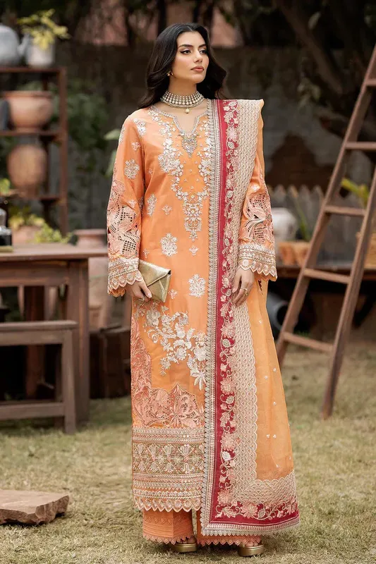 Imrozia Premium Gulposh Luxury Lawn 24 Peach Organza – view 1 – Poshaq