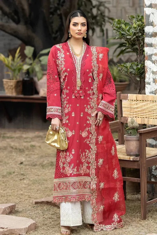 Imrozia Premium Gulposh Luxury Lawn 24 Red Organza – view 1 – Poshaq