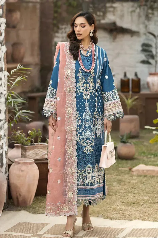 Imrozia Premium Gulposh Luxury Lawn 24 Blue Organza – view 1 – Poshaq