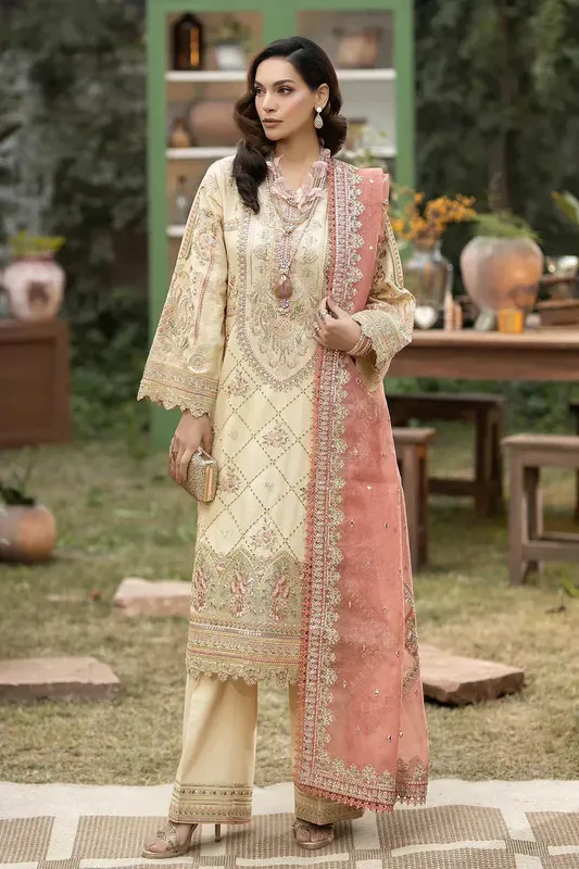 Imrozia Premium Gulposh Luxury Lawn 24 Cream Organza – view 1 – Poshaq
