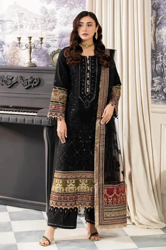 Imrozia Premium Baad e Saba Pret Luxury Eid Collection Black Raw Silk – view 1 – Poshaq