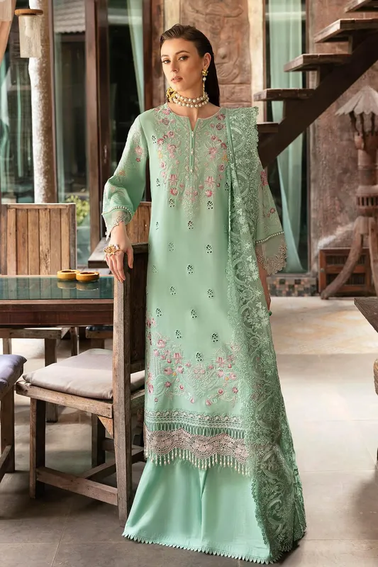 Imrozia Premium Reve Luxury Lawn Green Organza – view 1 – Poshaq