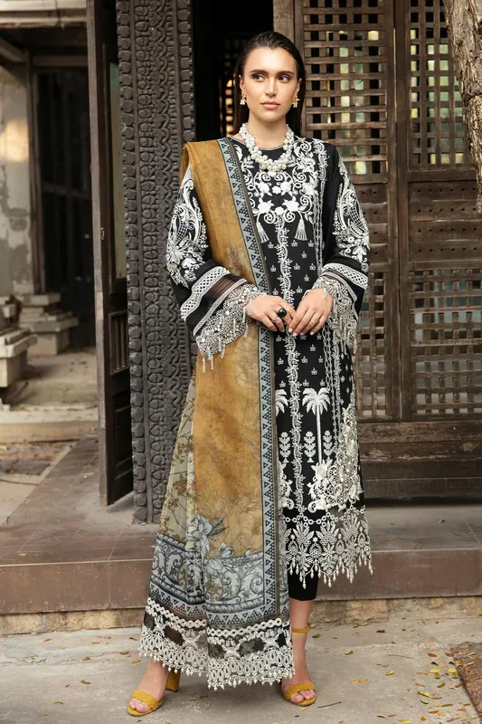 Imrozia Premium Reve Luxury Lawn Black Organza – view 1 – Poshaq