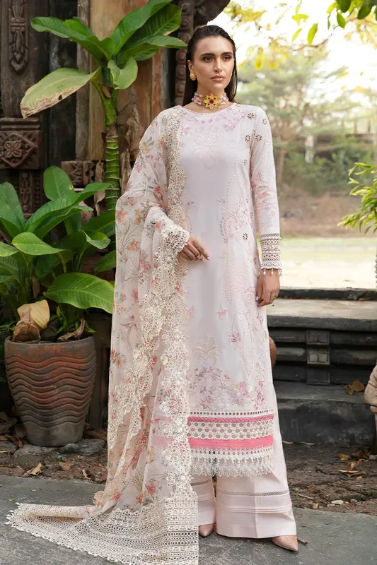 Imrozia Premium Reve Luxury Lawn White Organza – view 1 – Poshaq