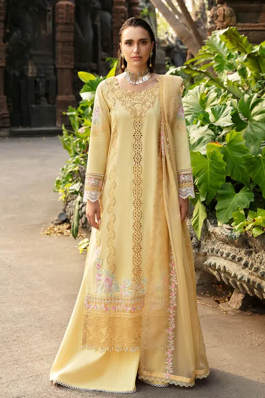 Imrozia Premium Reve Luxury Lawn Yellow Organza – view 1 – Poshaq