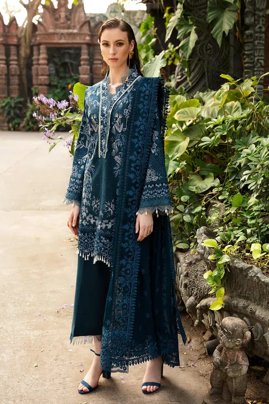 Imrozia Premium Reve Luxury Lawn Blue Organza – view 1 – Poshaq