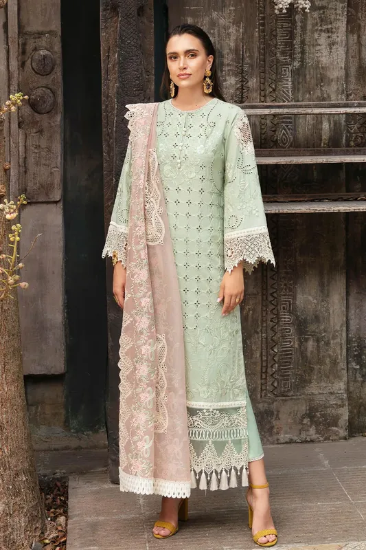 Imrozia Premium Reve Luxury Lawn Green Organza – view 1 – Poshaq