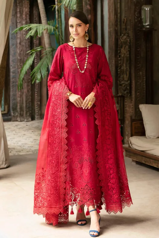 Imrozia Premium Reve Luxury Lawn Red Organza – view 1 – Poshaq