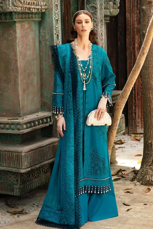 Imrozia Premium Reve Luxury Lawn Blue Organza – view 1 – Poshaq