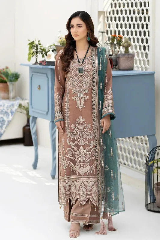 Imrozia Premium Baad e Saba Teal Raw Silk – view 1 – Poshaq