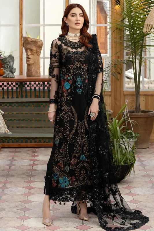 Imrozia Premium Embroidered Collection Black Raw Silk – view 1 – Poshaq
