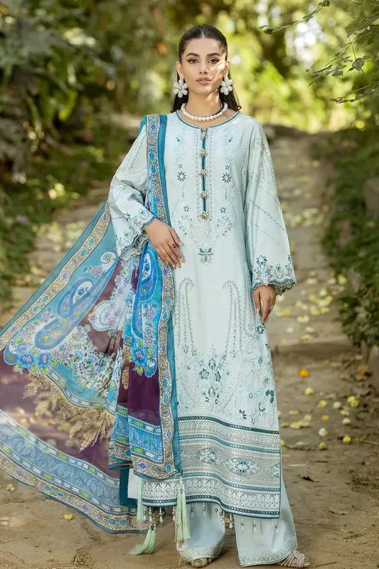 Imrozia Premium Jaan-e-Ada Lawn Blue Organza – view 1 – Poshaq