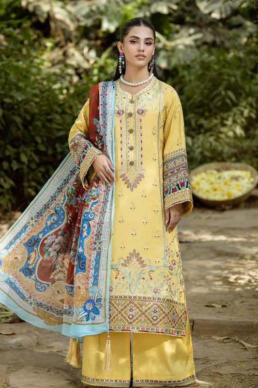 Imrozia Premium Jaan-e-Ada Lawn Mustard Organza – view 1 – Poshaq
