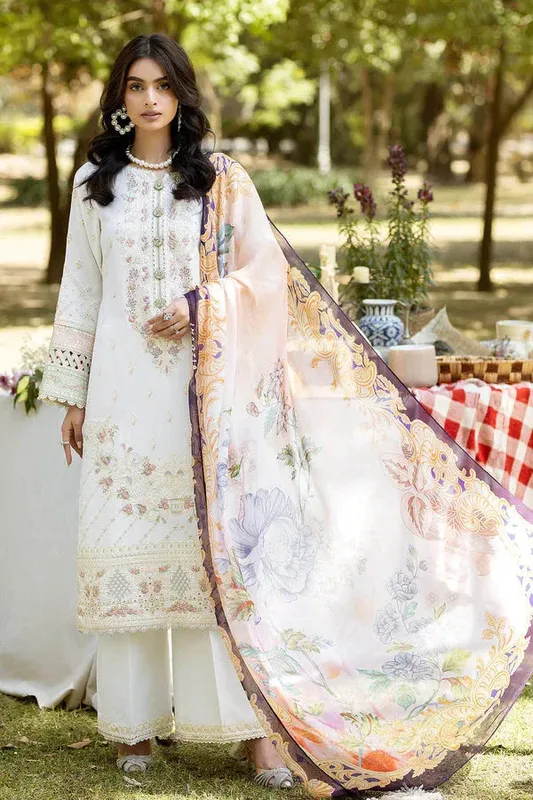 Imrozia Premium Jaan-e-Ada Lawn Off White Organza – view 1 – Poshaq