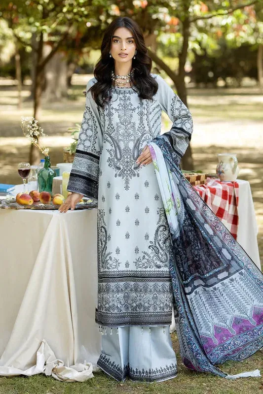 Imrozia Premium Jaan-e-Ada Lawn Grey Organza – view 1 – Poshaq