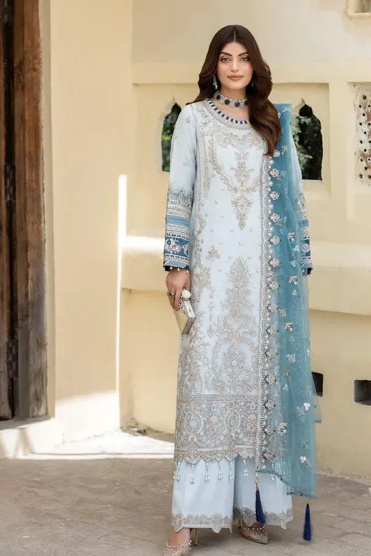 Imrozia Premium Baad e Saba Formals Blue Raw Silk – view 1 – Poshaq