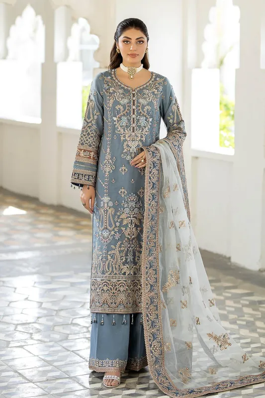 Imrozia Premium Baad e Saba Formals Blue Raw Silk – view 1 – Poshaq