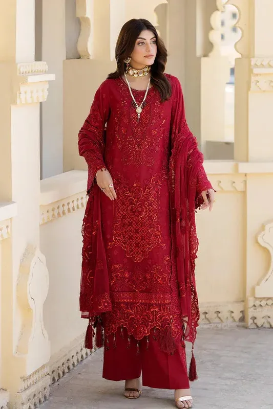 Imrozia Premium Baad e Saba Formals Red Raw Silk – view 1 – Poshaq