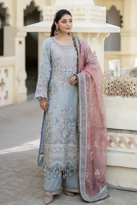 Imrozia Premium Baad e Saba Formals Blue Raw Silk – view 1 – Poshaq