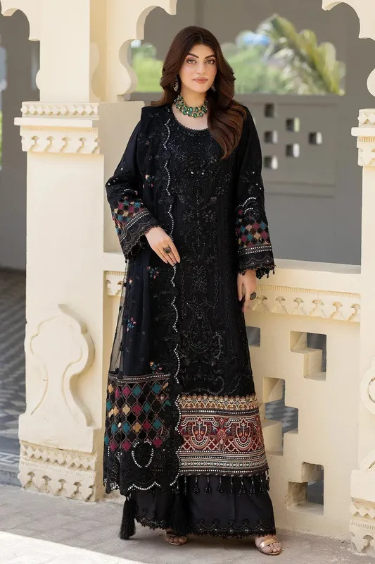 Imrozia Premium Baad e Saba Formals Black Raw Silk – view 1 – Poshaq