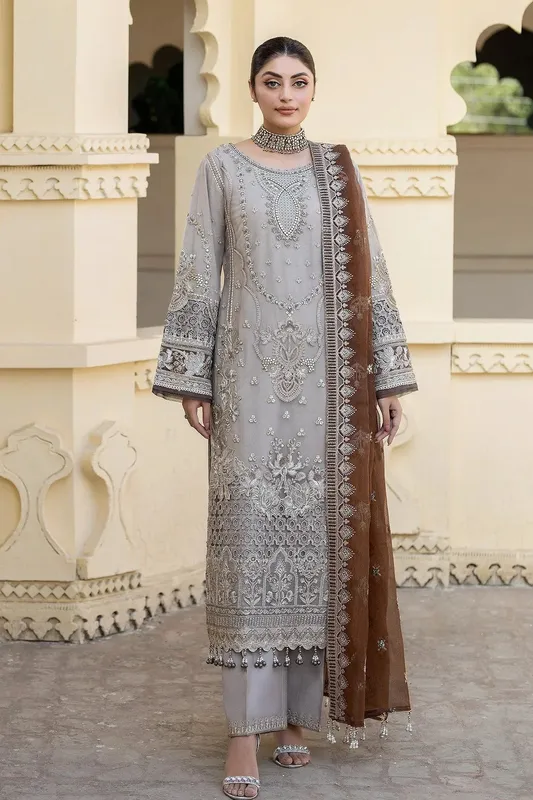 Imrozia Premium Baad e Saba Formals Grey Raw Silk – view 1 – Poshaq