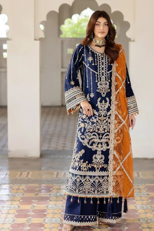 Imrozia Premium Baad e Saba Formals Blue Raw Silk – view 1 – Poshaq