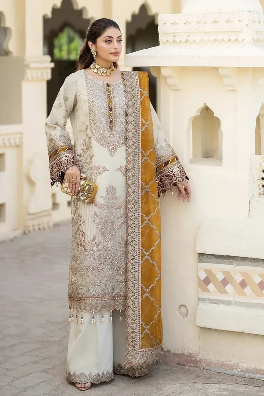 Imrozia Premium Baad e Saba Formals Off White Raw Silk – view 1 – Poshaq