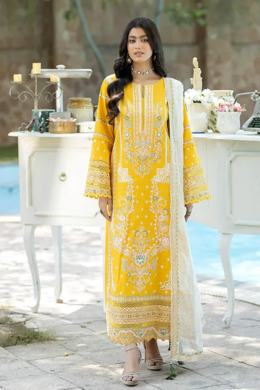 Imrozia Premium Subah e Roshan Yellow Organza – view 1 – Poshaq