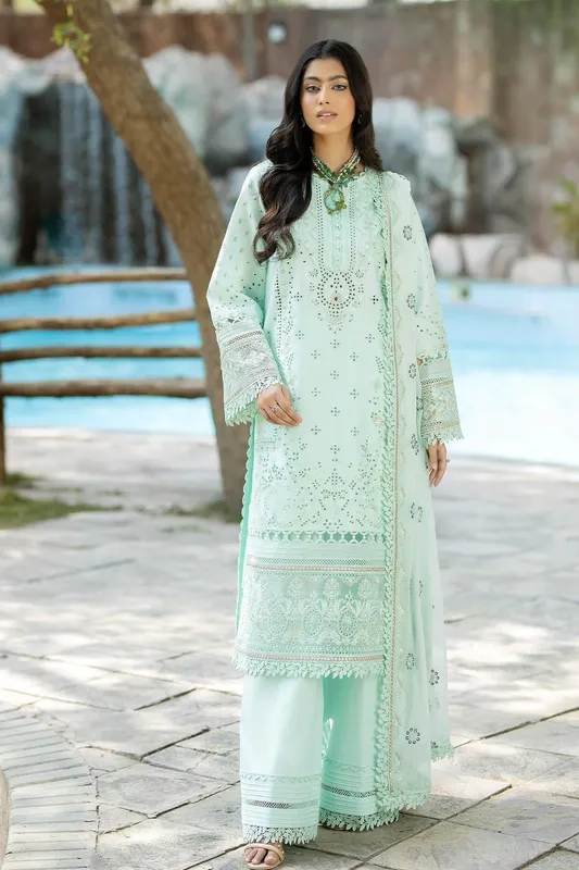 Imrozia Premium Subah e Roshan Ferozi Organza – view 1 – Poshaq