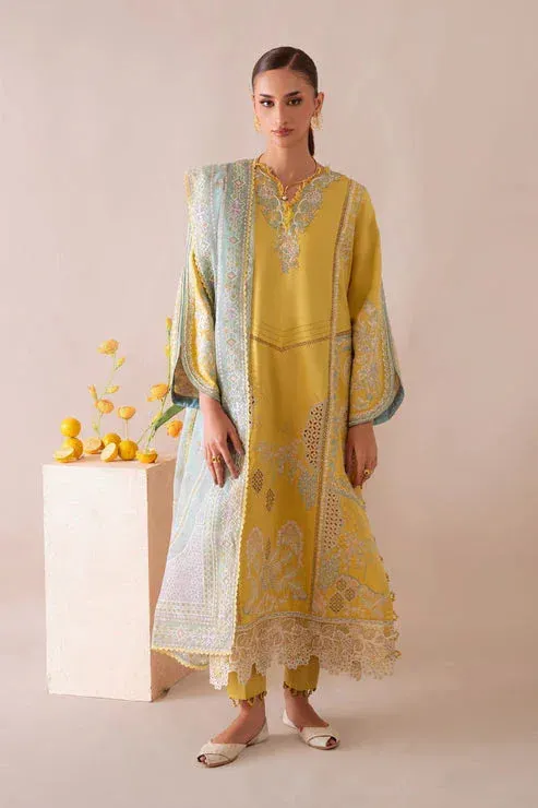 Aabyaan Miraal Signature Embroidered Viscose 25 Yellow Karandi – view 1 – Poshaq
