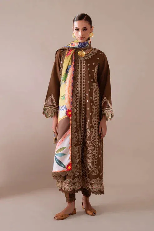 Aabyaan Miraal Signature Embroidered Viscose 25 Dull Brown Jacquard – view 1 – Poshaq
