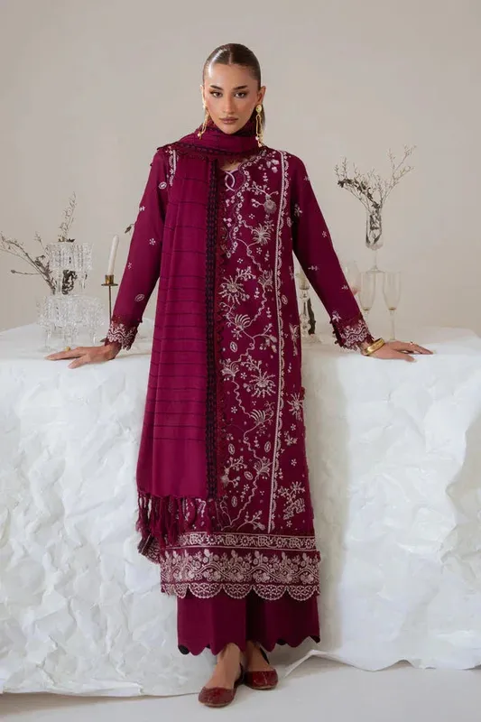 Aabyaan Miraal Signature Embroidered Viscose 25 Berry Jacquard – view 1 – Poshaq