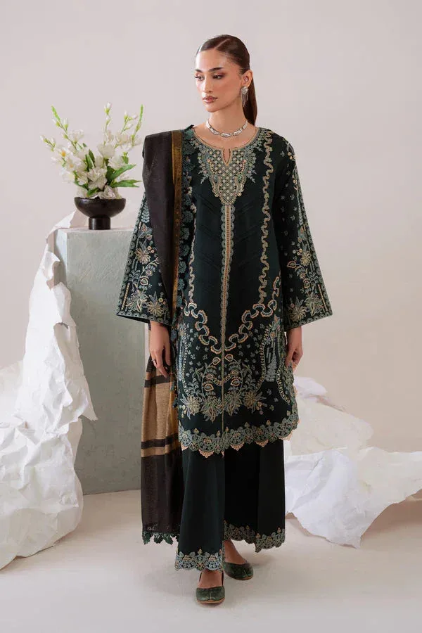 Aabyaan Miraal Signature Embroidered Viscose 25 Midnight Green Jacquard – view 1 – Poshaq