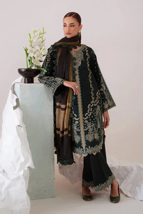 Aabyaan Miraal Signature Embroidered Viscose 25 Midnight Green Jacquard – view 2 – Poshaq